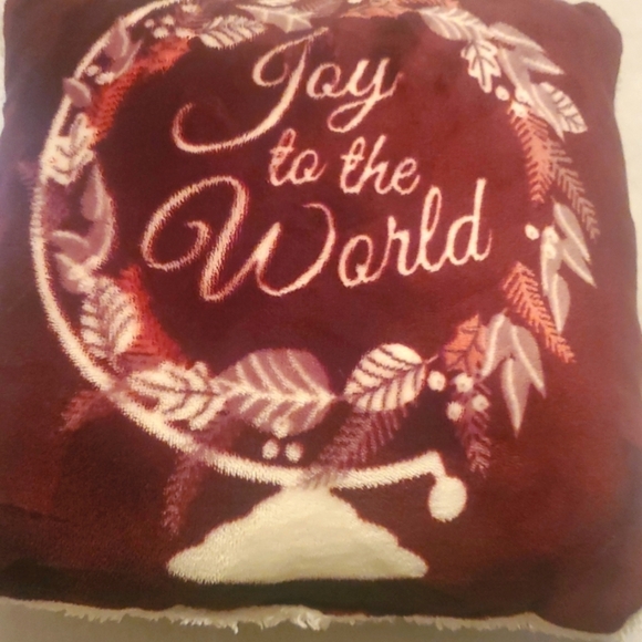 Joy to the World Holiday Pillow - Burgundy/Plum - Picture 2 of 4